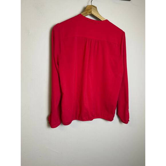 Zara Basic Women Size Small Top Blouse Red Long Sleeve Smocked Waist Metal Clasp - Picture 6 of 6